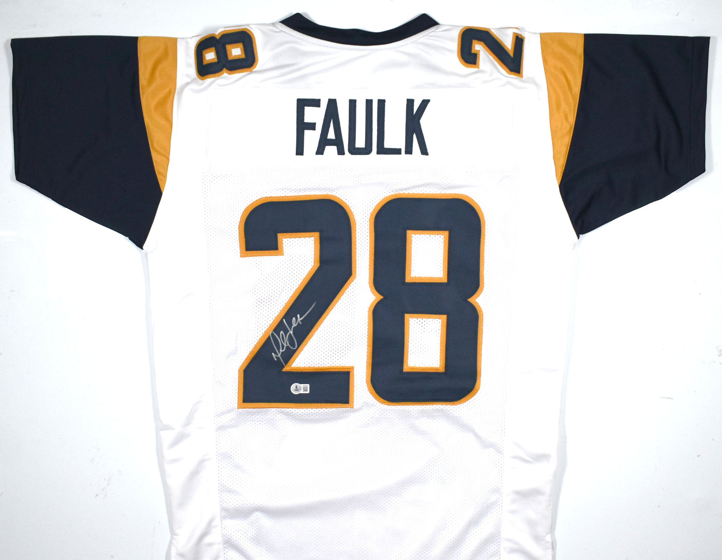 Marshall Faulk Autographed White Pro Style Jersey - Beckett W Hologram *Silver