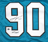 Julius Peppers Autographed Teal Pro Style Jersey w/HOF - Beckett W Hologram