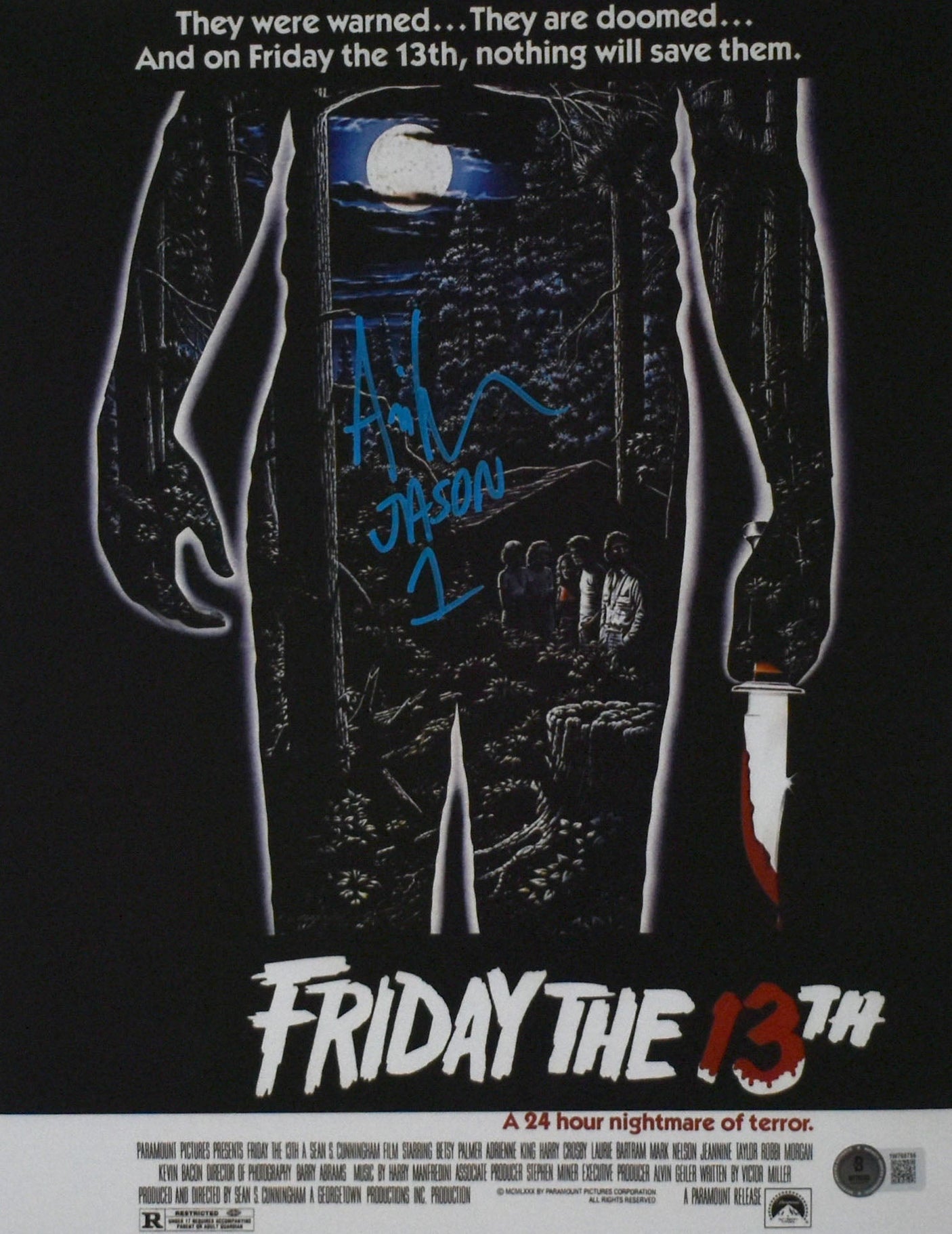 Ari Lehman Autographed 11x14 Movie Poster Photo - Beckett W Hologram *Blue