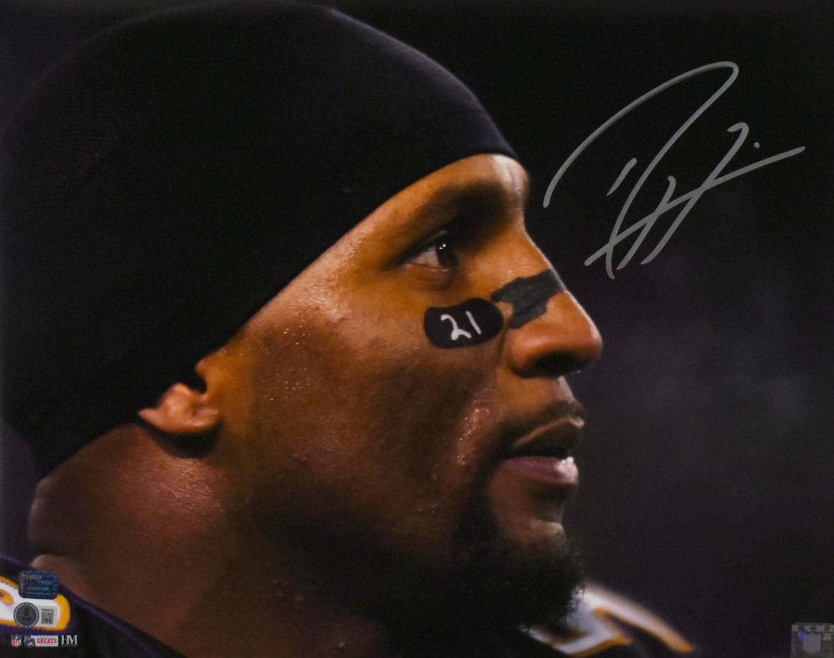Ray Lewis Autographed Ravens 16x20 Close Up HM Photo-Beckett W Hologram *Silver