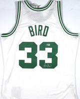 Larry Bird Autographed Celtics Mitchell & Ness White Jersey- Beckett W Hologram