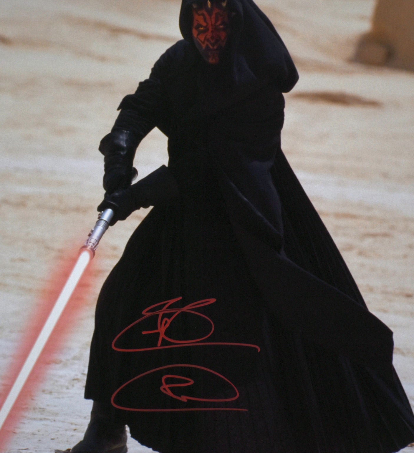 Ray Park Autographed 16x20 Darth Maul Lightsaber Photo- Beckett W Hologram *Red