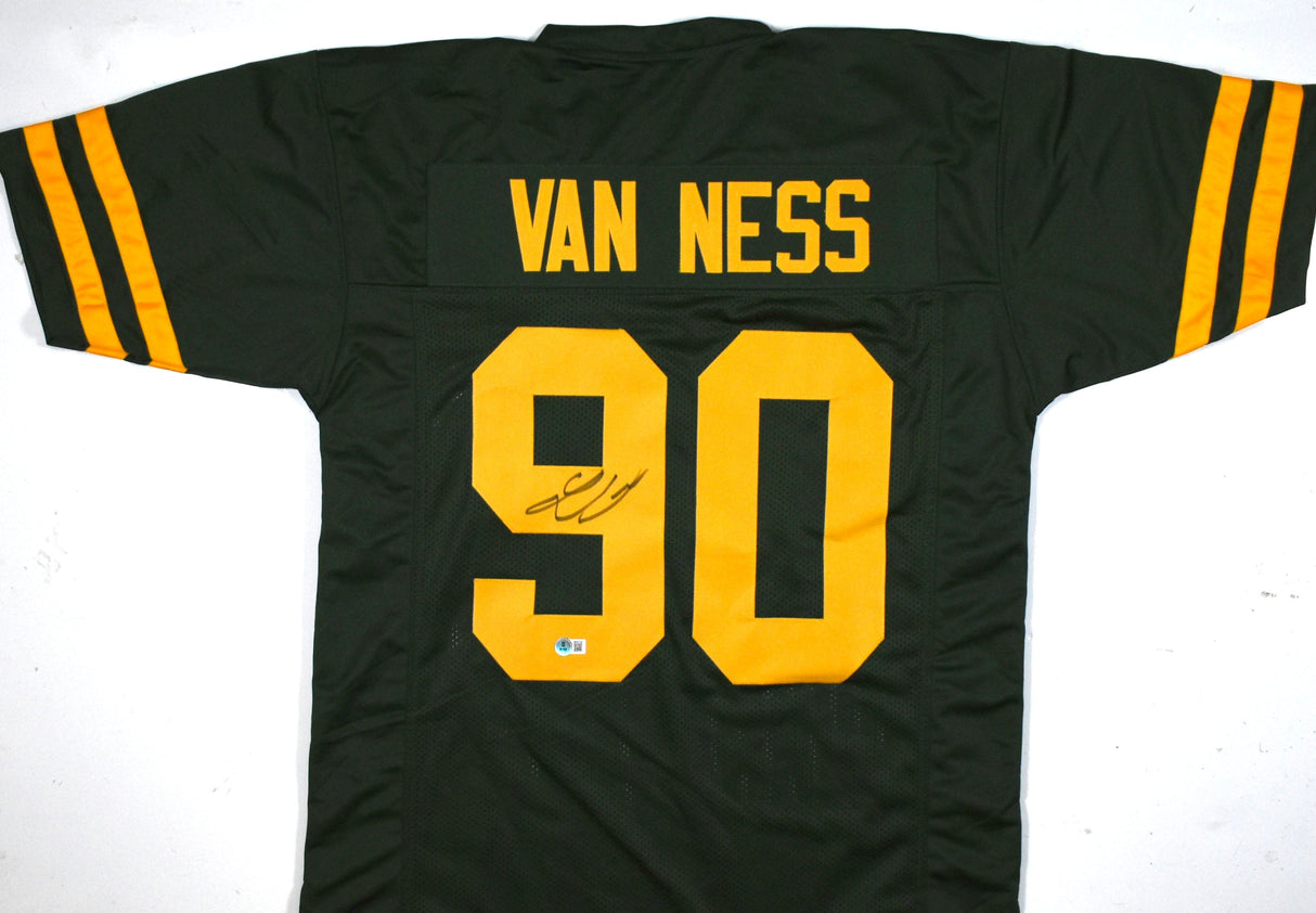Lukas Van Ness Autographed Green Yellow # Pro Style Jersey - Beckett W Hologram