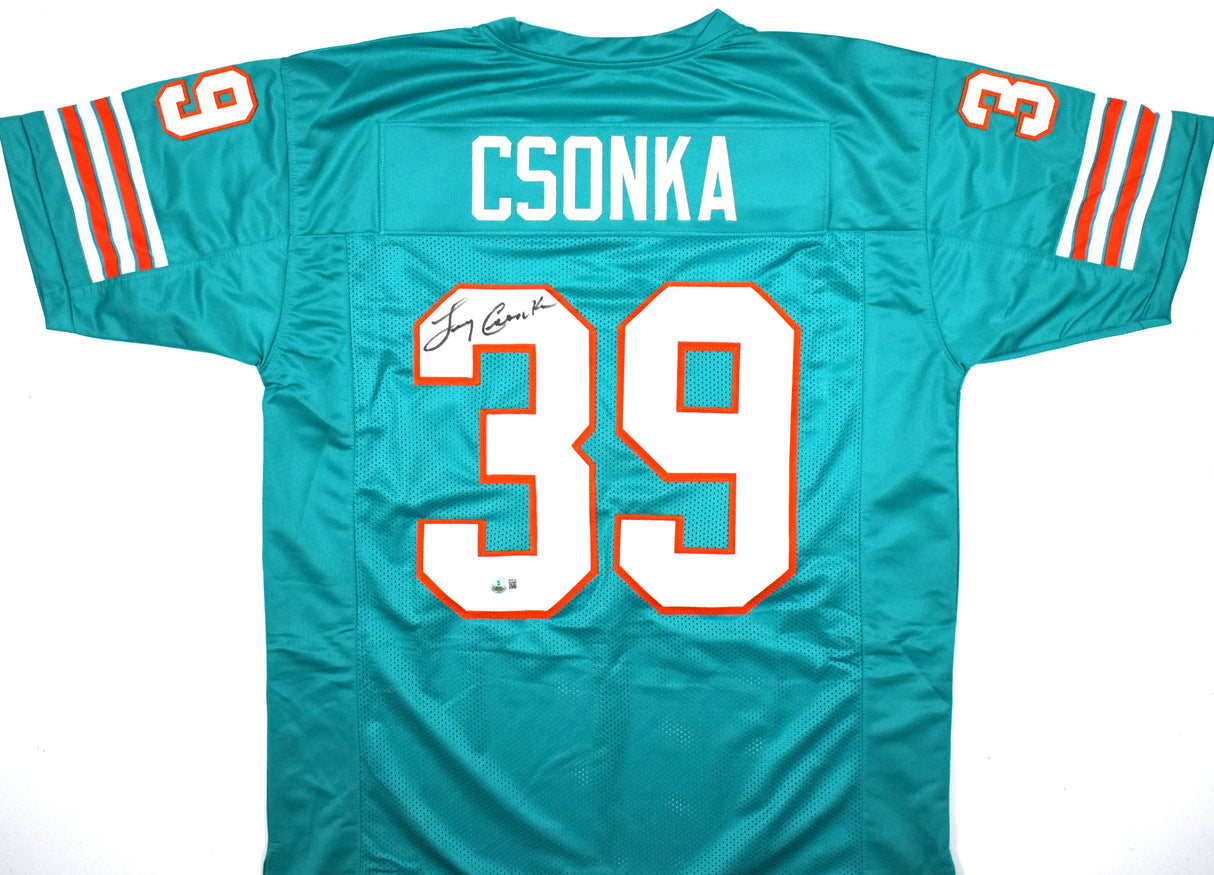 Larry Csonka Autographed Teal Pro Style Jersey - Beckett W Hologram *Black