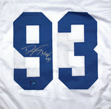 Dwight Freeney Autographed White Pro Style Jersey w/ HOF - Prova *Silver