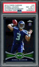 Russell Wilson Autographed 2012 Topps Chrome Rookie Card #40 Seattle Seahawks Auto Grade 9 Card Grade NM-MT 8 PSA/DNA #50463672