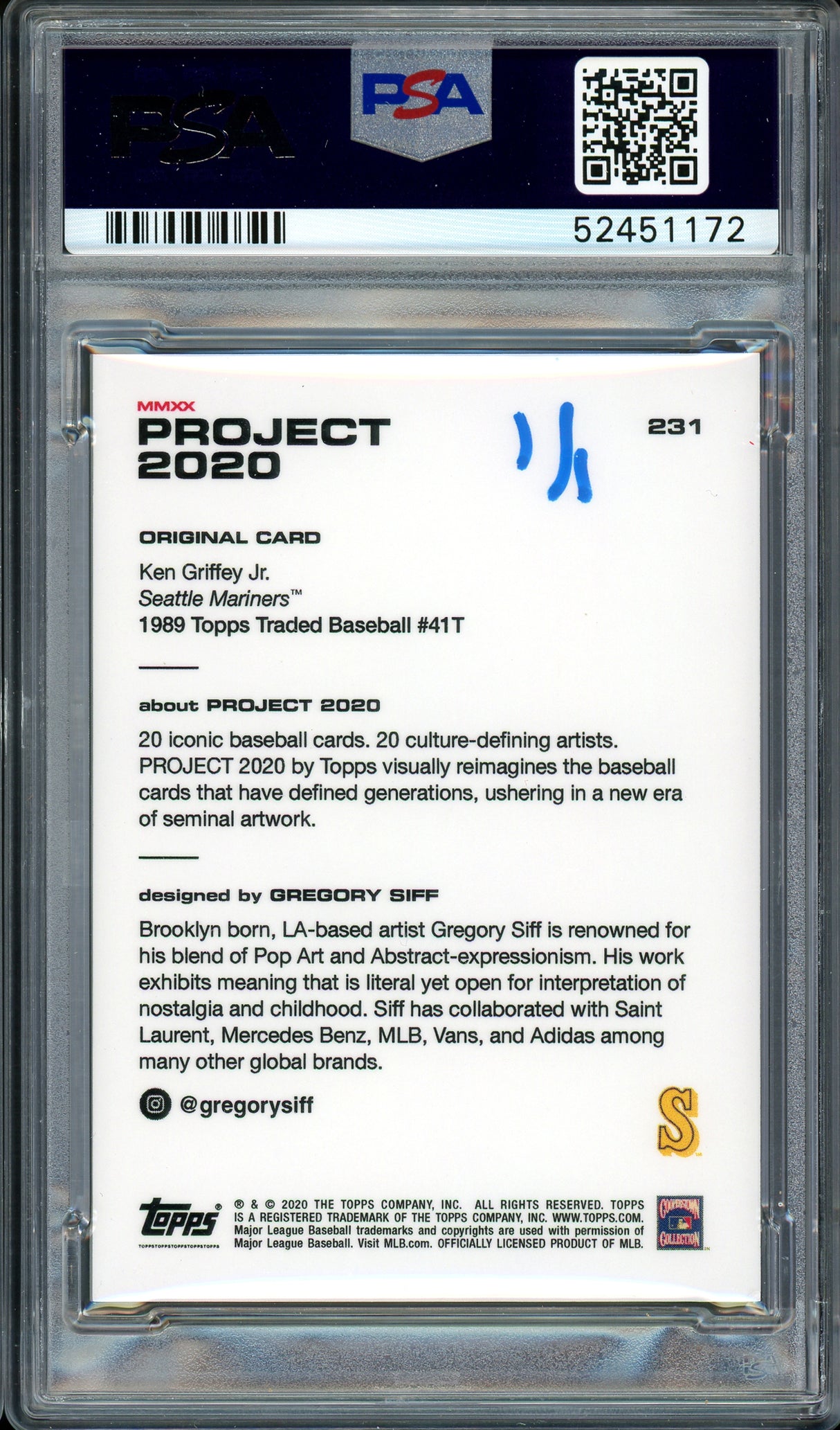 Ken Griffey Jr. Autographed Topps Project 2020 Gregory Siff Card #231 Seattle Mariners "24" #1/1 PSA/DNA #52451172