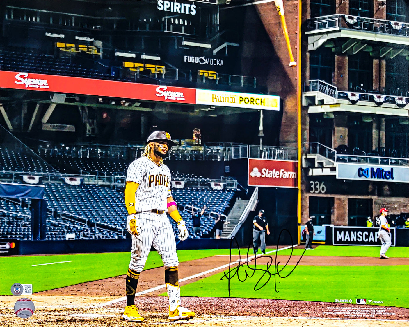 Fernando Tatis Jr. Autographed 16x20 Photo San Diego Padres Bat Flip Beckett BAS QR Stock #202105