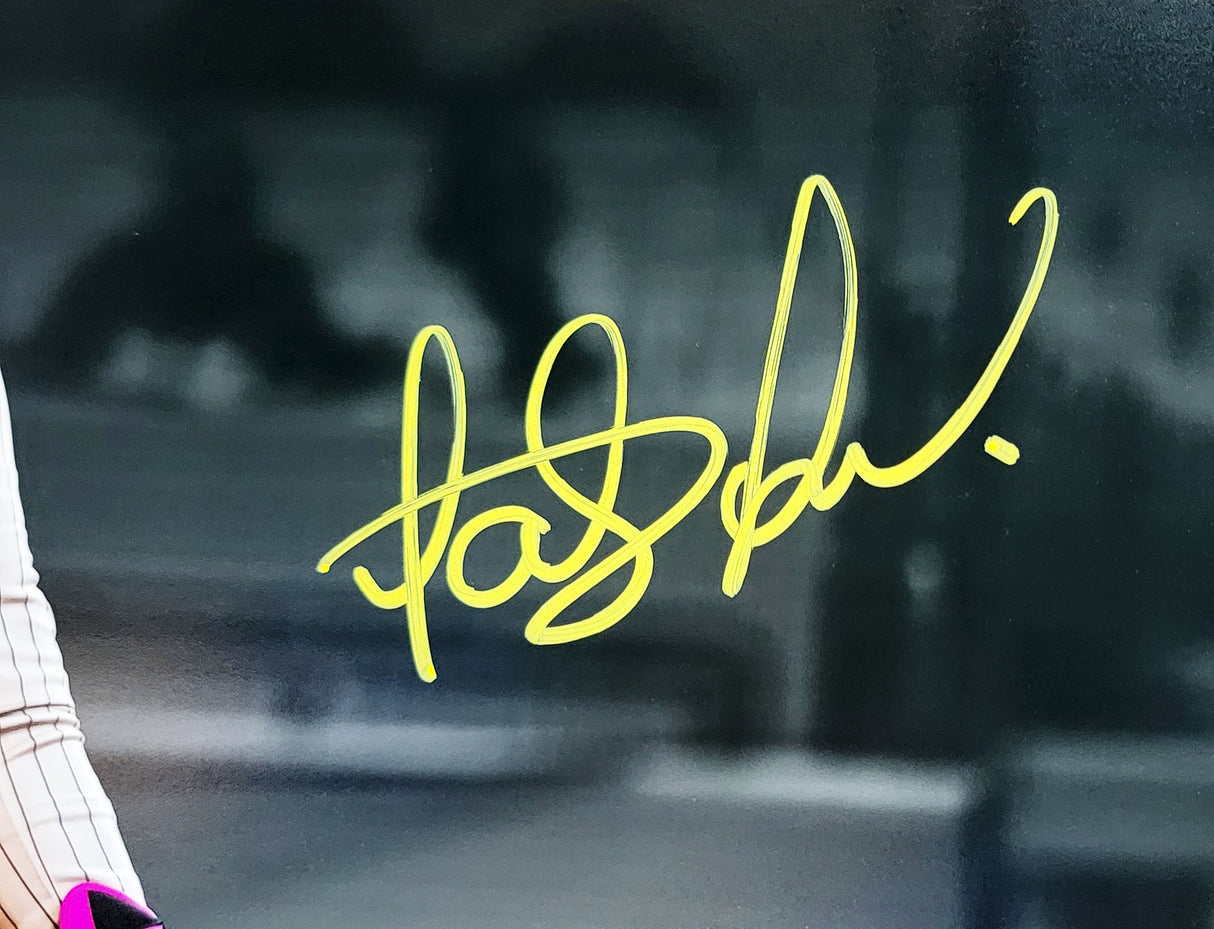 Fernando Tatis Jr. Autographed 11x14 Photo San Diego Padres Spotlight In Yellow Beckett BAS QR Stock #202109