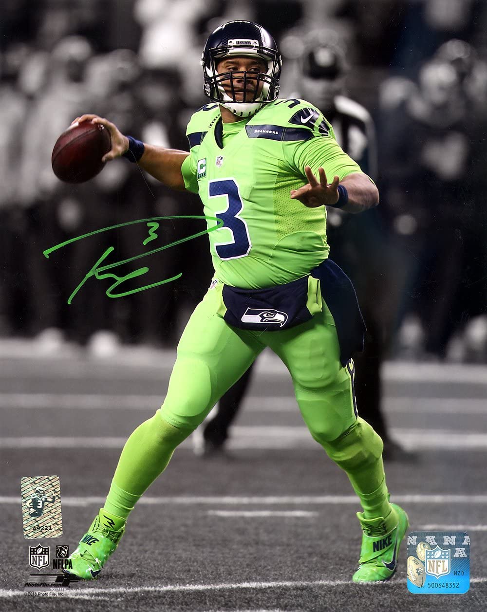 Russell Wilson Autographed Framed 8x10 Photo Seattle Seahawks Action Green Color Rush RW Holo Stock #202117