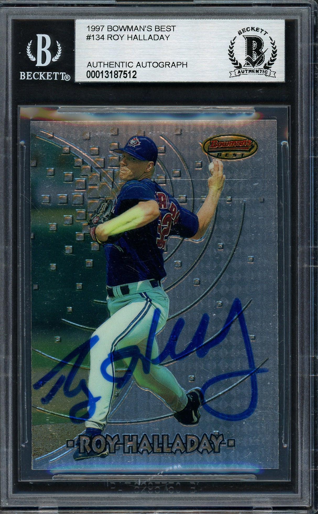 Roy Halladay Autographed 1997 Bowman's Best Rookie Card #134 Toronto Blue Jays Beckett BAS #13187512