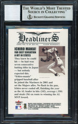 Ichiro Suzuki Autographed 2002 Fleer Headliners Card #5 Seattle Mariners Auto Grade 10 Beckett BAS Stock #189815