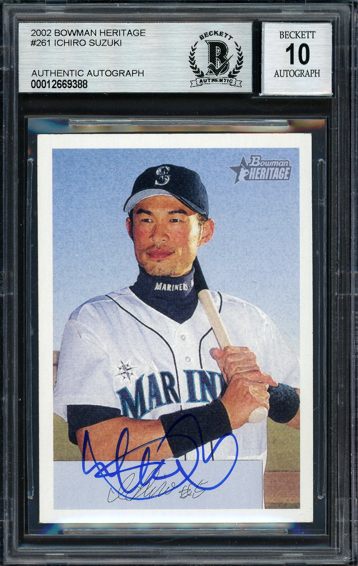 Ichiro Suzuki Autographed 2002 Bowman Heritage Card #261 Seattle Mariners Auto Grade 10 Beckett BAS Stock #189823