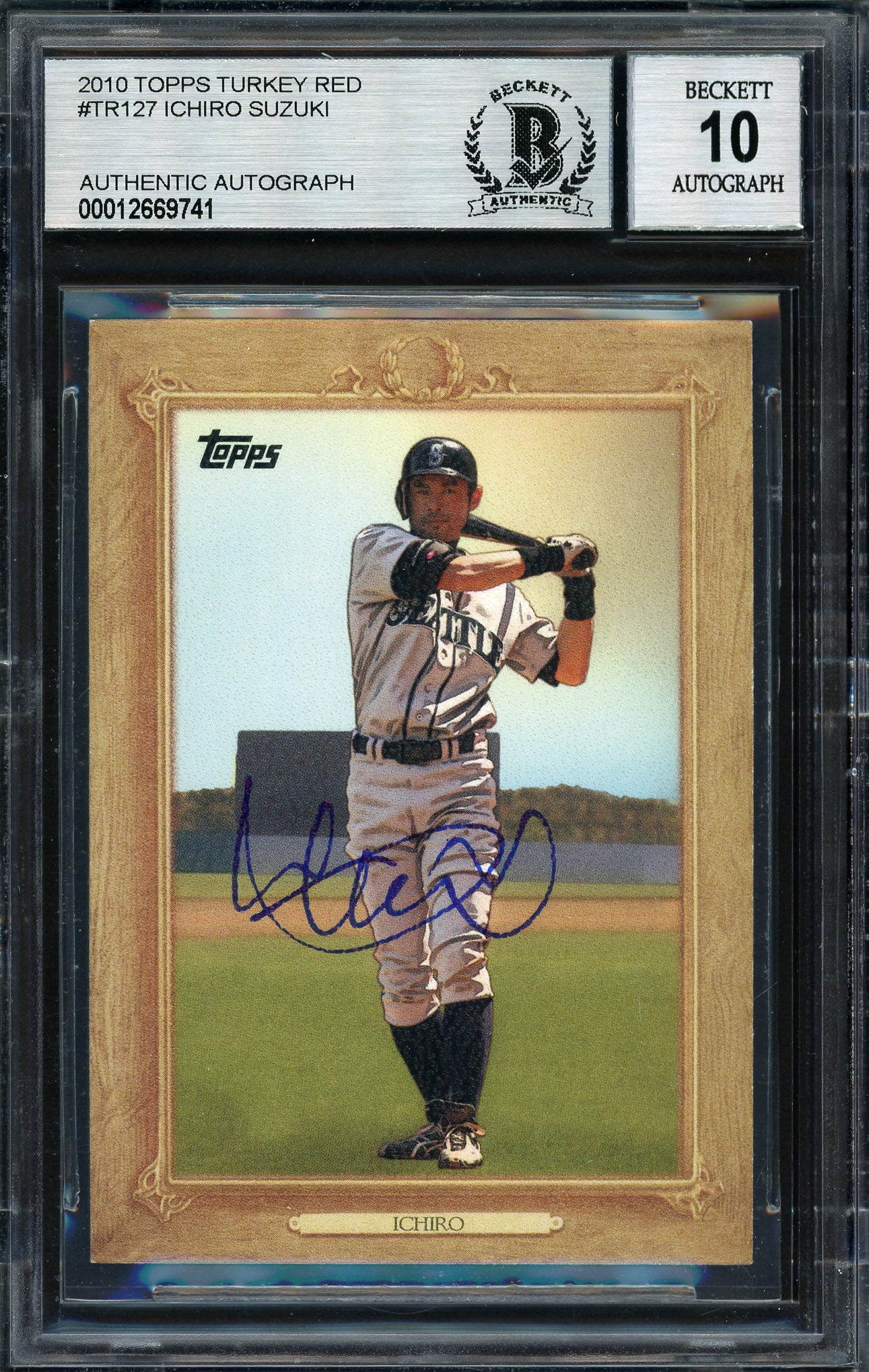 Ichiro Suzuki Autographed 2010 Topps Turkey Red Card #TR127 Seattle Mariners Auto Grade 10 Beckett BAS Stock #189883