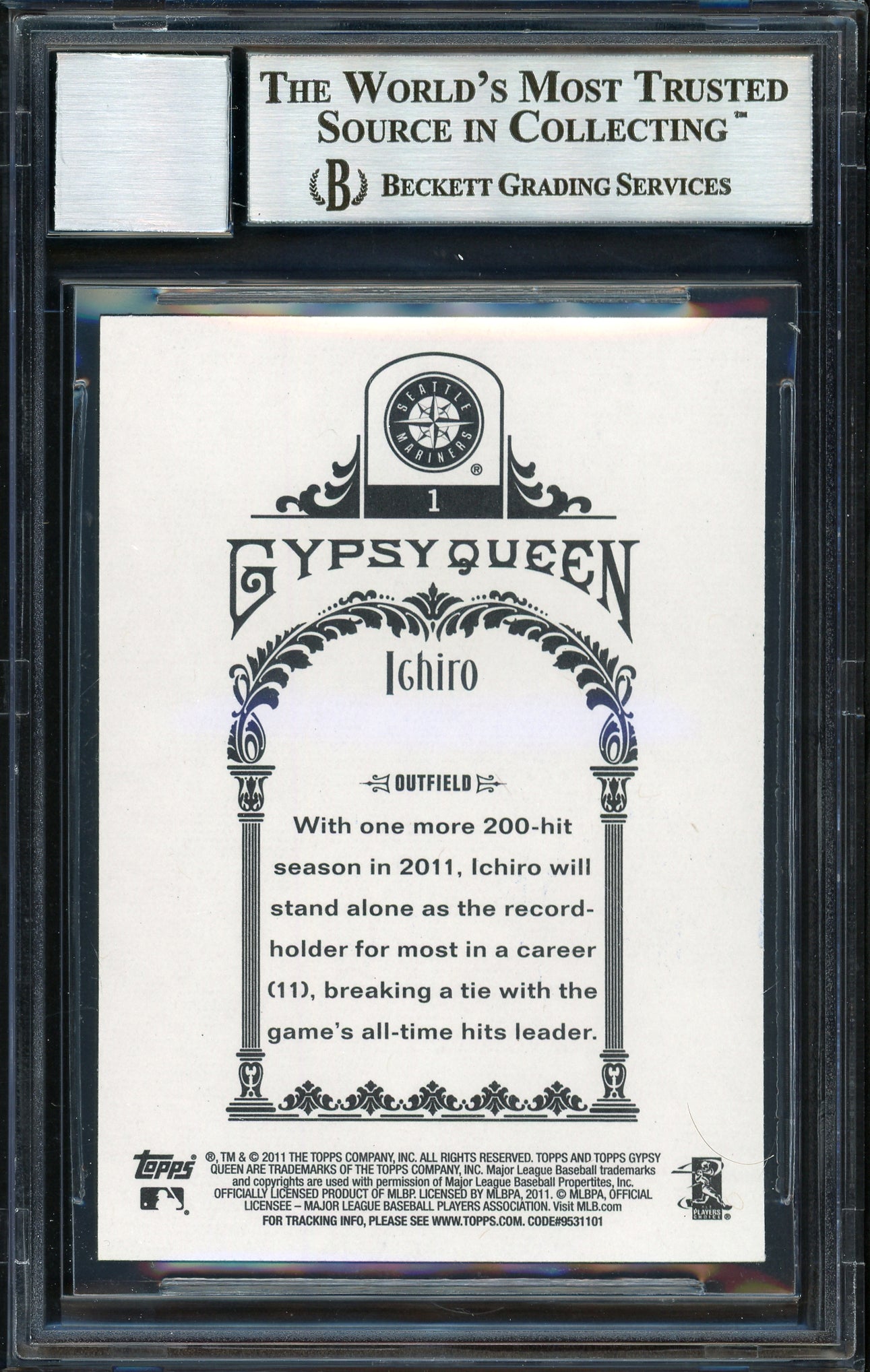 Ichiro Suzuki Autographed 2011 Topps Gypsy Queen Card #1 Seattle Mariners Auto Grade 10 Beckett BAS #12669856
