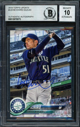 Ichiro Suzuki Autographed 2018 Topps Update Card #US100 Seattle Mariners Auto Grade 10 Beckett BAS #12670073