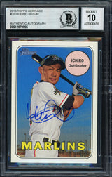 Ichiro Suzuki Autographed 2018 Topps Heritage Card #300 Miami Marlins Auto Grade 10 Beckett BAS Stock #189957
