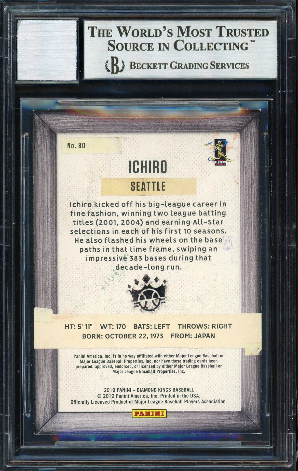 Ichiro Suzuki Autographed 2019 Panini Donruss Diamond kings Card #80 Seattle Mariners Auto Grade 10 Beckett BAS #12670137