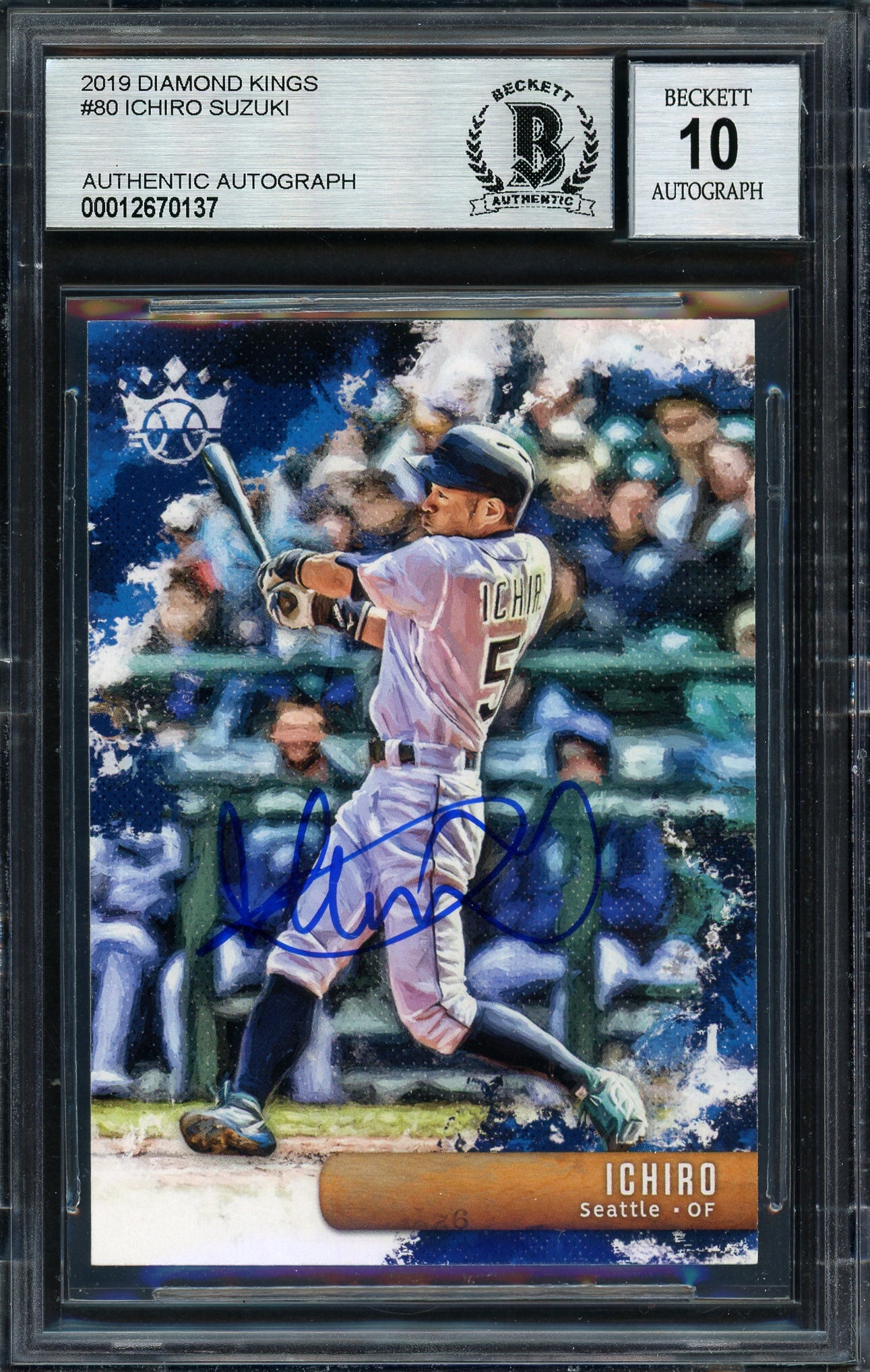 Ichiro Suzuki Autographed 2019 Panini Donruss Diamond kings Card #80 Seattle Mariners Auto Grade 10 Beckett BAS #12670137