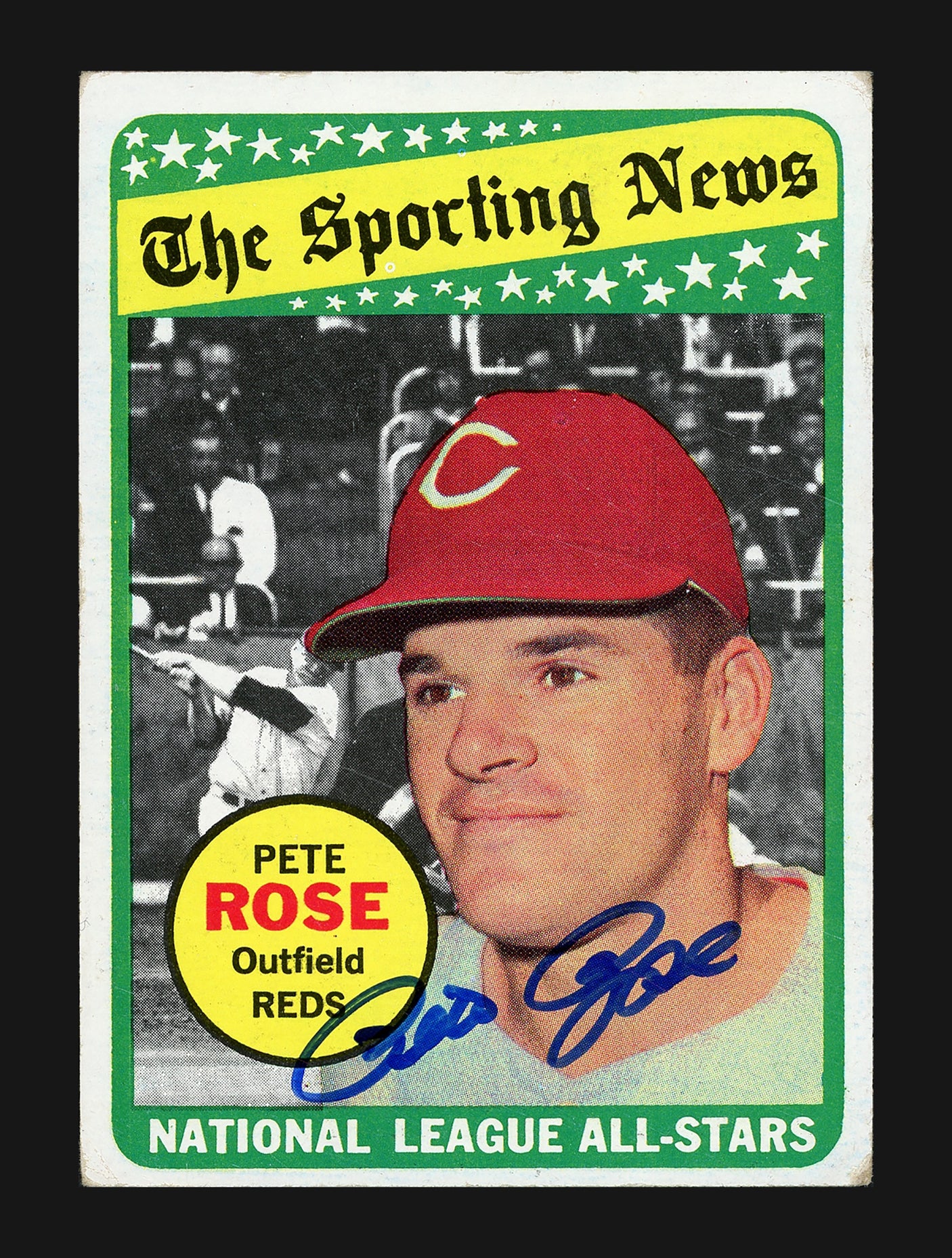 Pete Rose Autographed 1969 Topps All Stars Card #424 Cincinnati Reds SKU #202029
