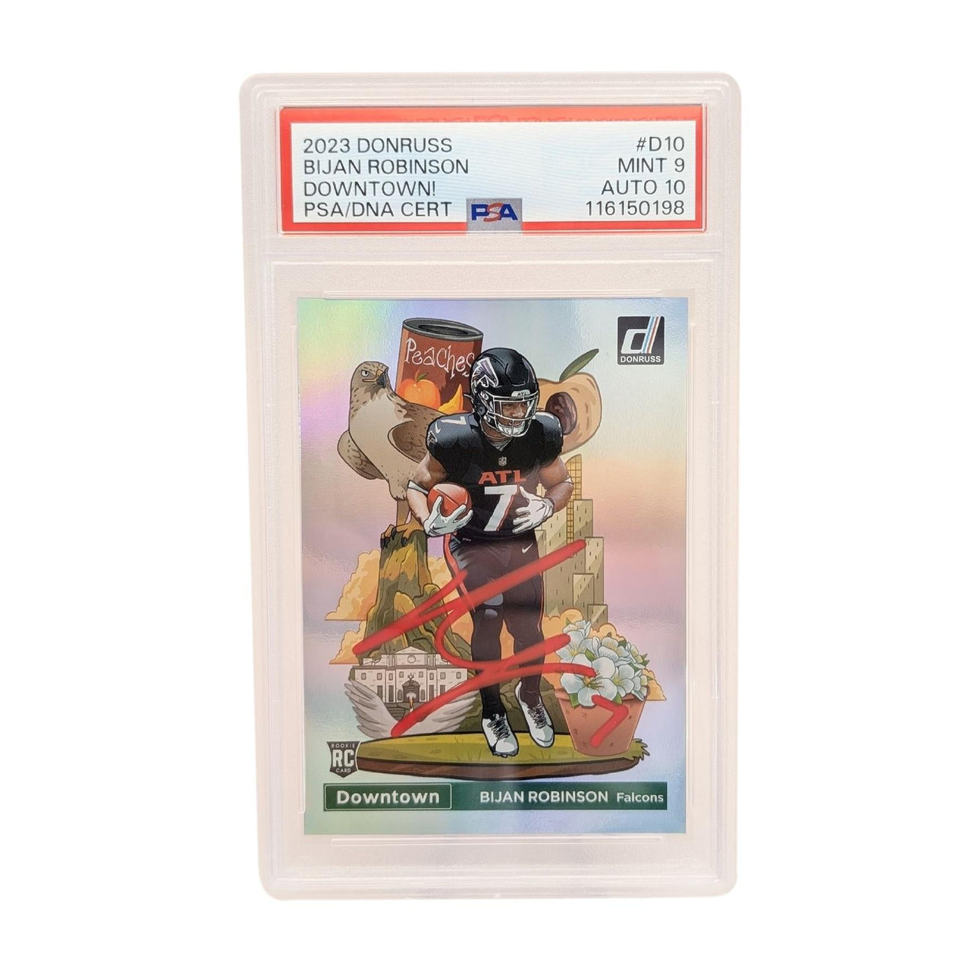 Bijan Robinson Autographed 2023 Panini Donruss Downtown! RC #D10 PSA 9 Mint Auto 10