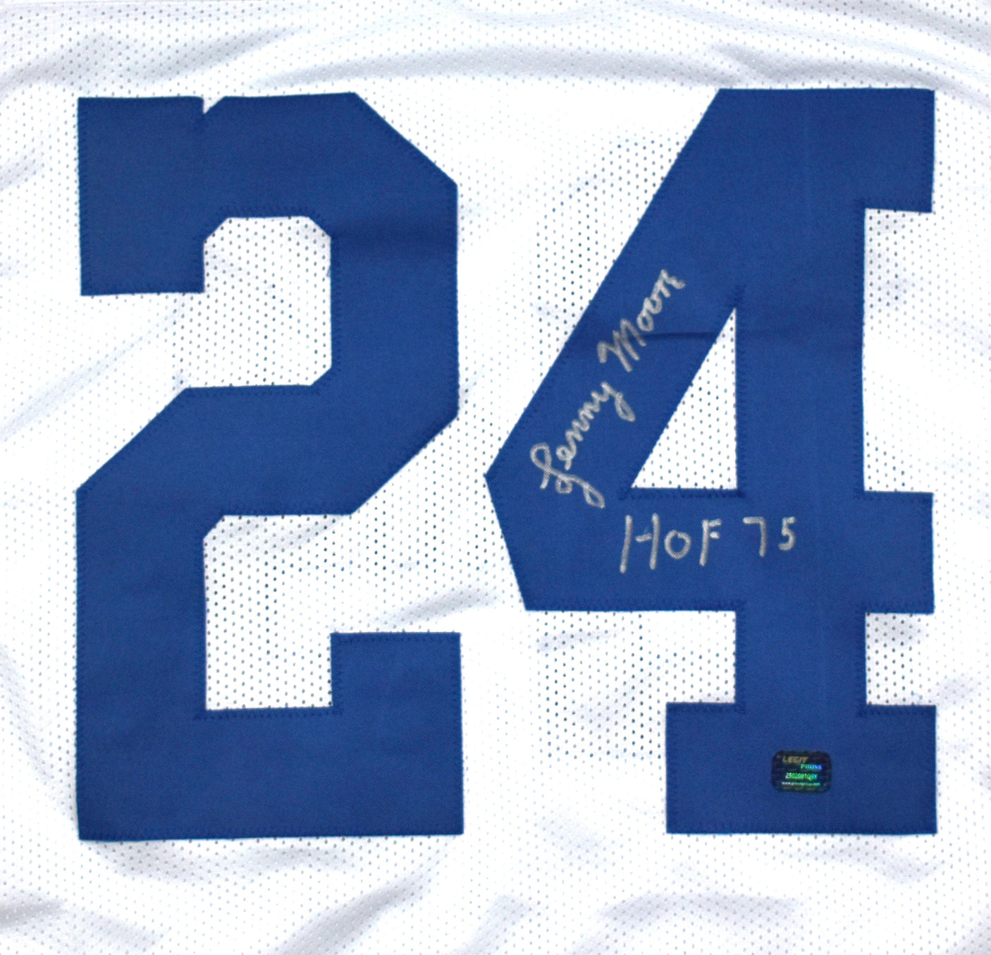 Lenny Moore Autographed White Pro Style Jersey w/ HOF - Prova *Silver