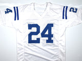 Lenny Moore Autographed White Pro Style Jersey w/ HOF - Prova *Silver