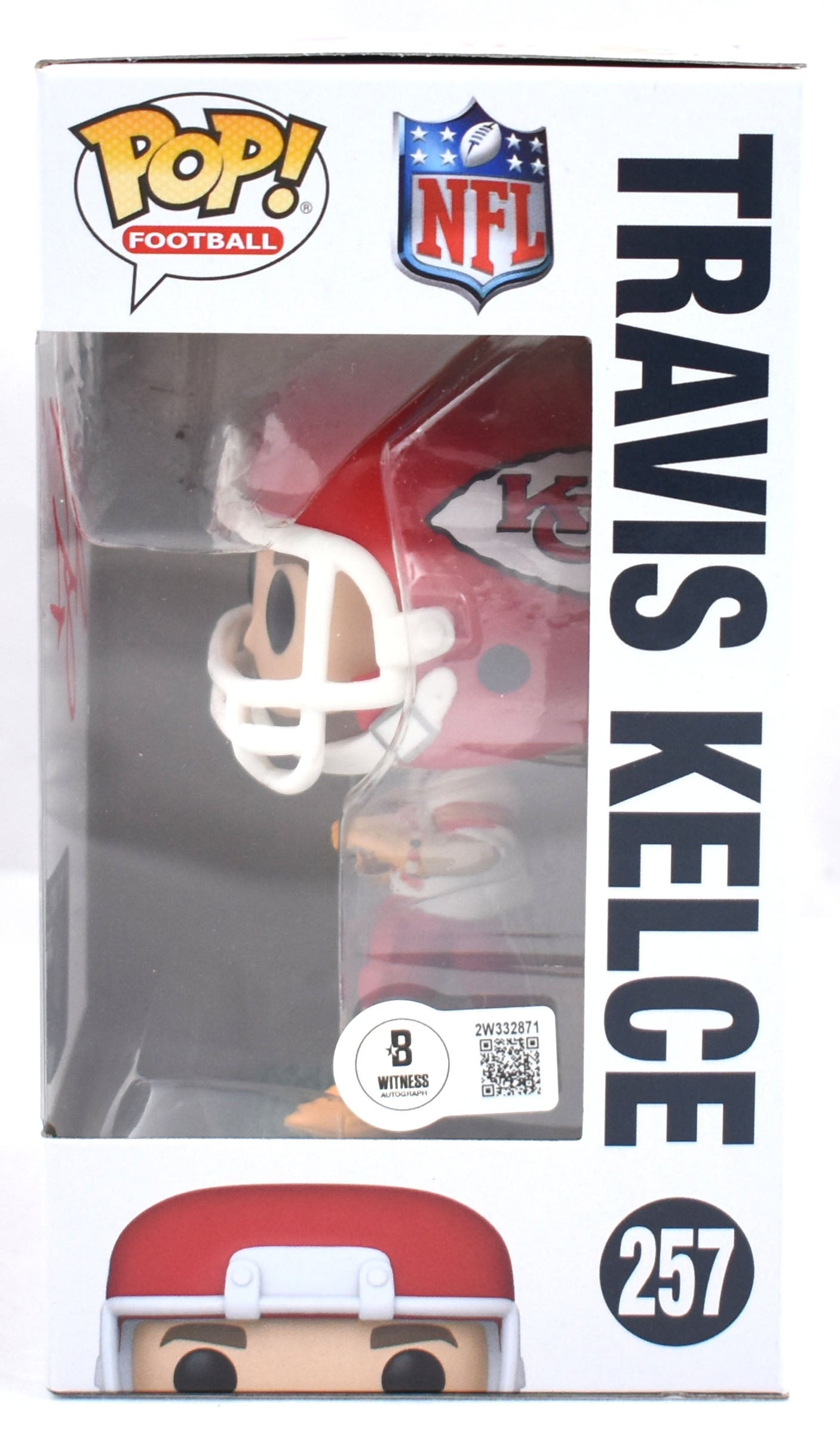 Travis Kelce Autographed Kansas City Chiefs Funko Pop #257 - Beckett W Holo *Red