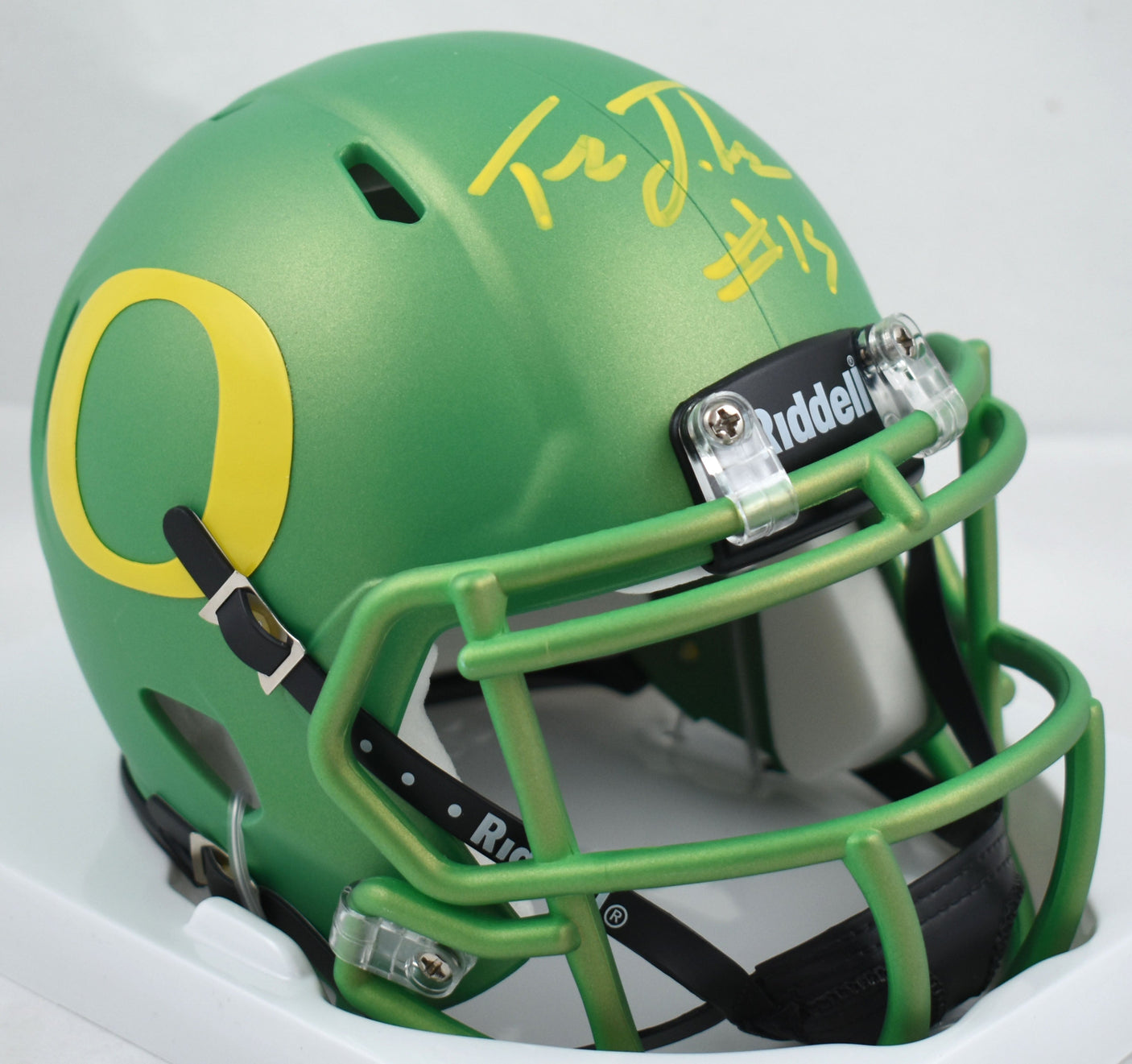 Tez Johnson Autographed Oregon Green Speed Mini Helmet-Beckett W Hologram*Yellow