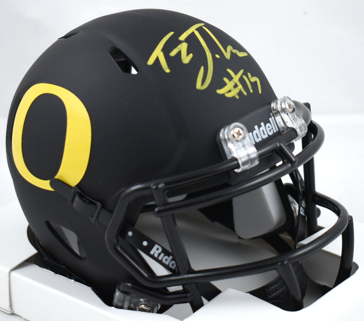 Tez Johnson Autographed Oregon Black Speed Mini Helmet-Beckett W Hologram*Yellow