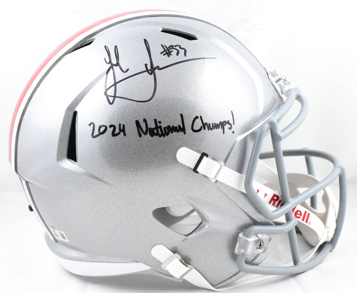 Jack Sawyer Autographed Ohio St. F/S Speed Helmet 24 Natl Champs- Beckett W Holo