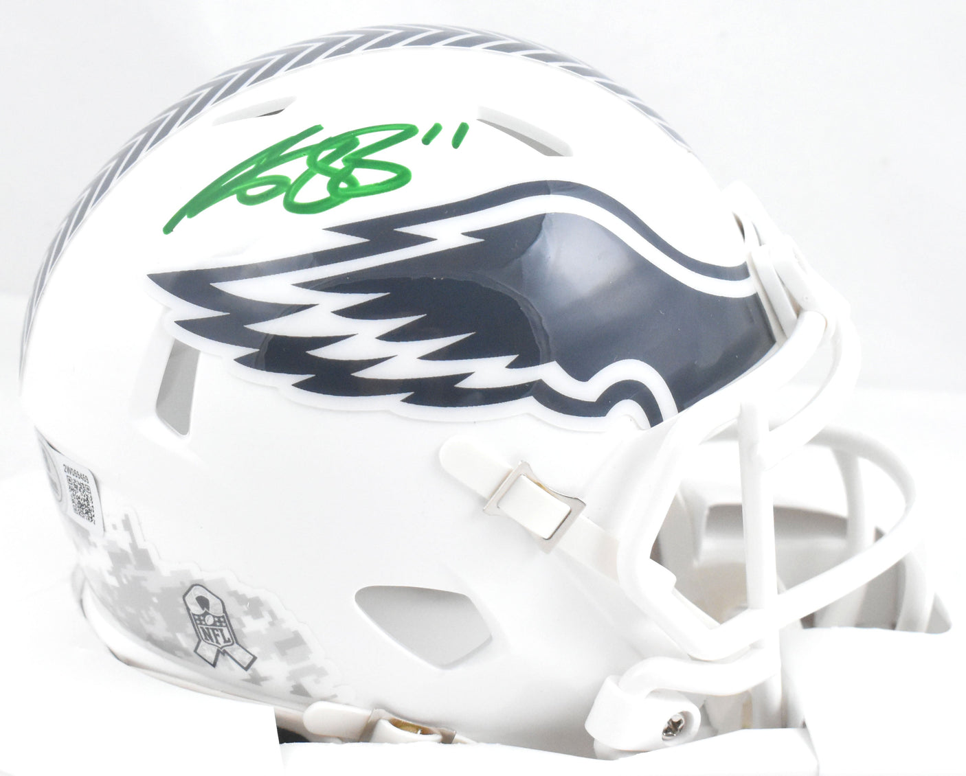 A.J. Brown Autographed Eagles Salute 2024 Speed Mini Helmet-Beckett W Hologram