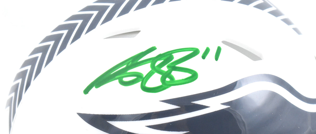 AJ Brown Autographed Eagles Salute 2024 Speed Mini Helmet-Beckett W Holo *Green