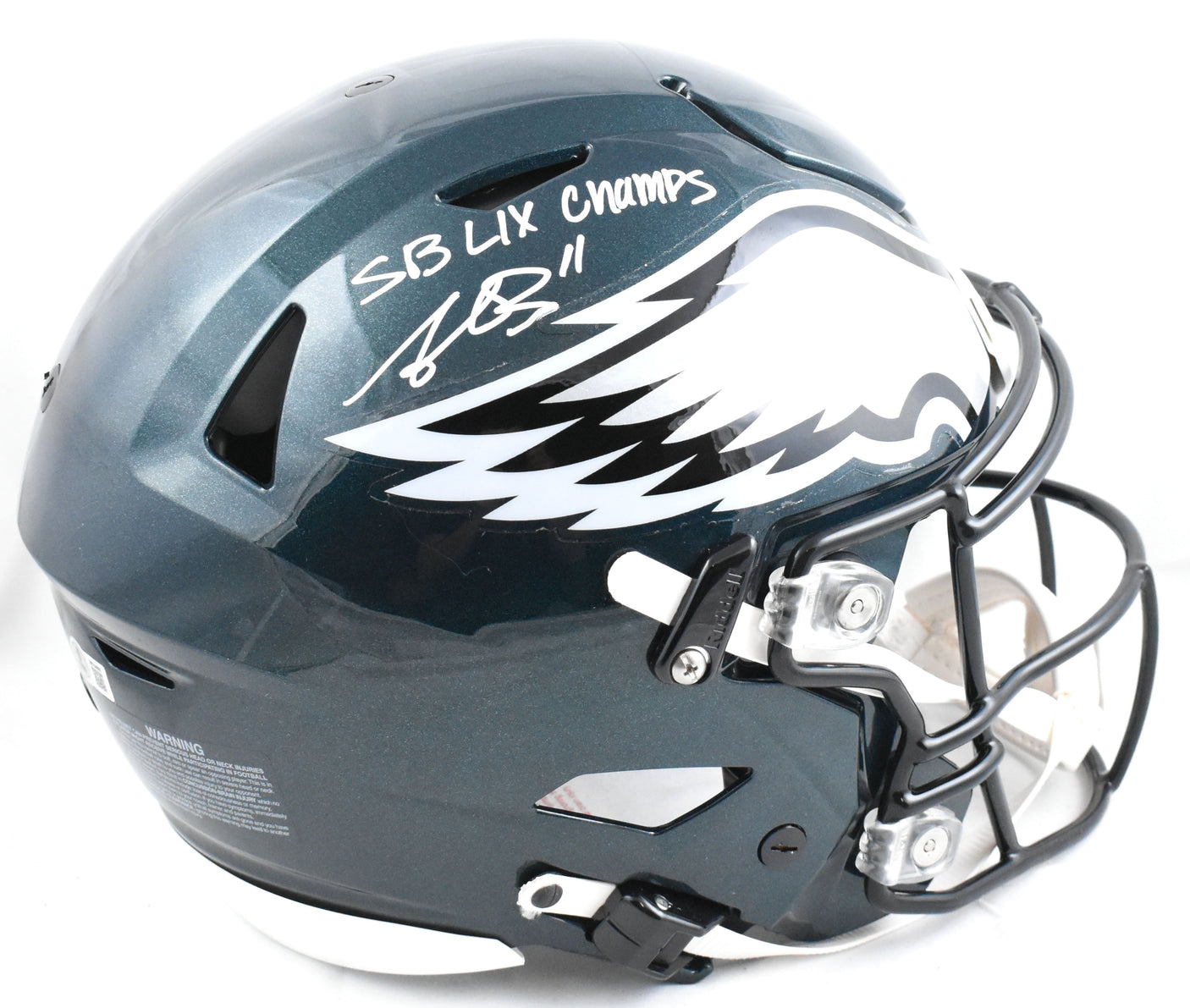 A.J. Brown Autographed Eagles F/S Speed Flex Helmet SB Champs Beckett W Hologram