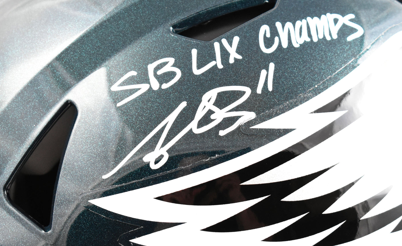A.J. Brown Autographed Eagles F/S Speed Flex Helmet SB Champs Beckett W Hologram
