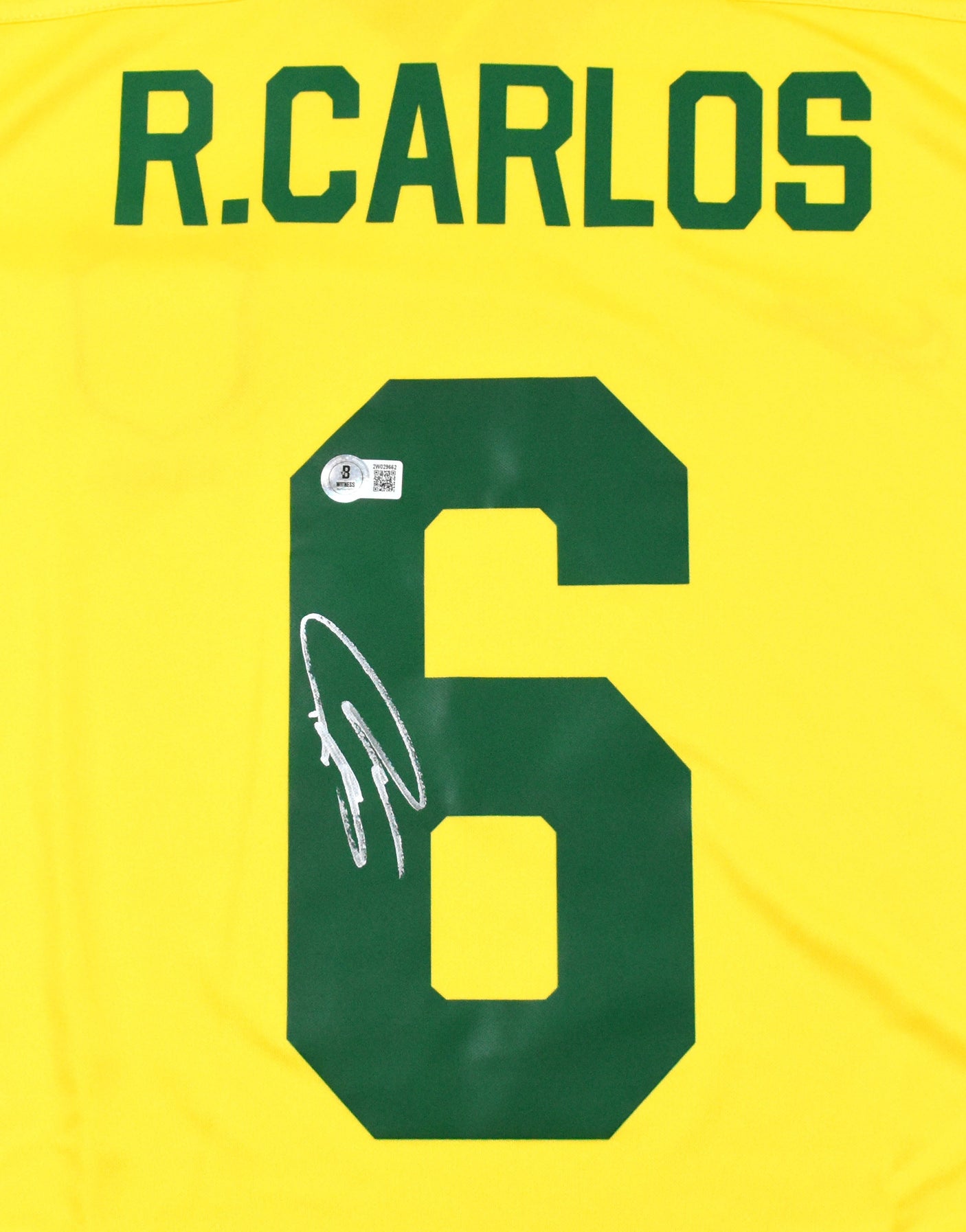 Roberto Carlos Signed Brazil FC Home Yellow Soccer Jersey #6 Beckett W Hologram