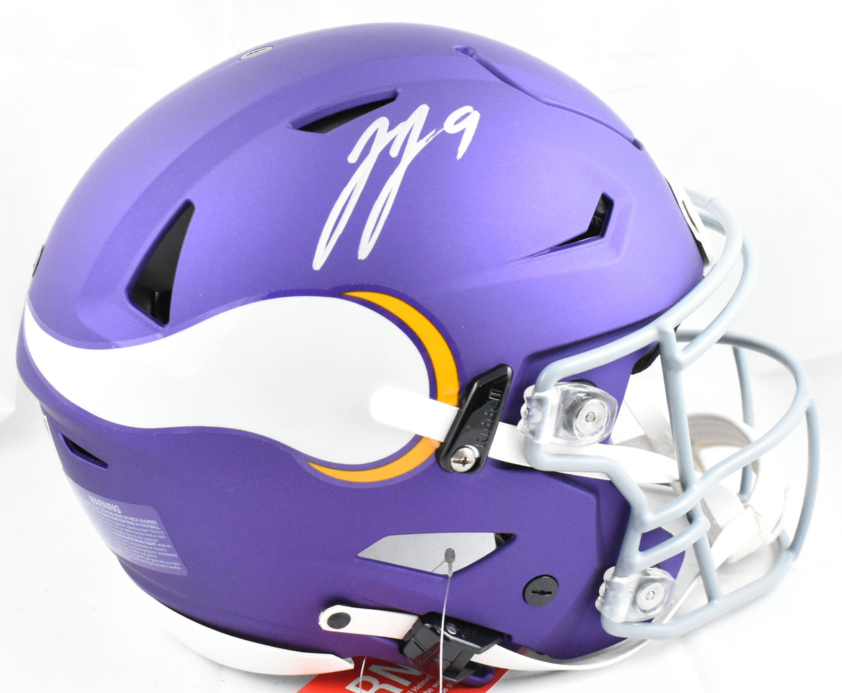 JJ McCarthy Autographed Vikings F/S Tribute Speed Flex Helmet - Beckett W Holo