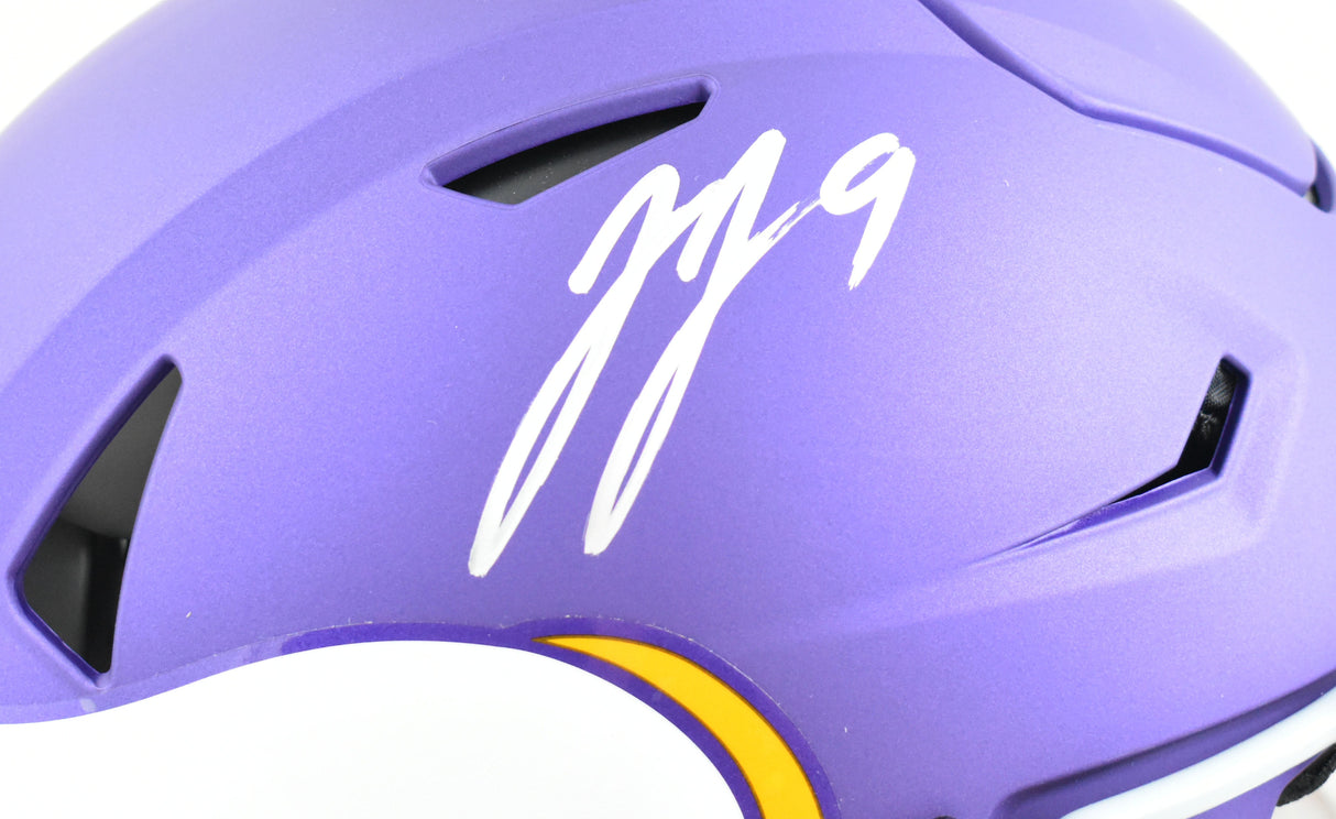 JJ McCarthy Autographed Vikings F/S Tribute Speed Flex Helmet - Beckett W Holo