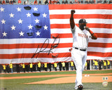 David Ortiz Autographed Boston Red Sox 16x20 Flag Photo - Beckett W Hologram
