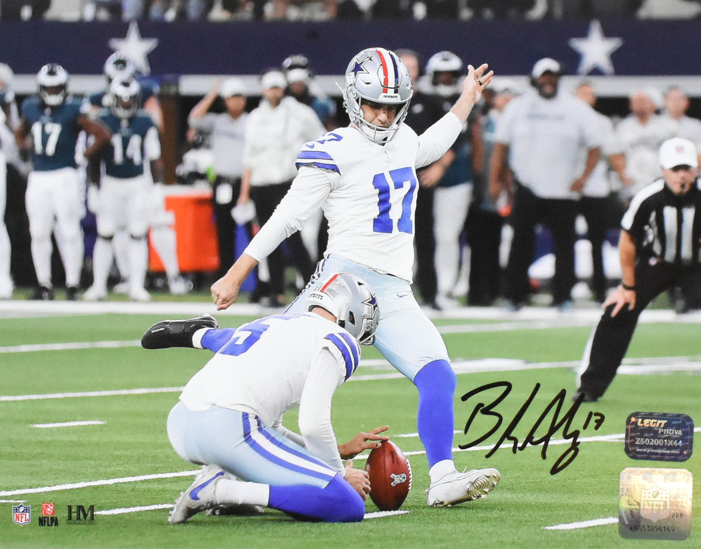 Brandon Aubrey Autographed Dallas Cowboys 8x10 Kick Photo - Prova *Black