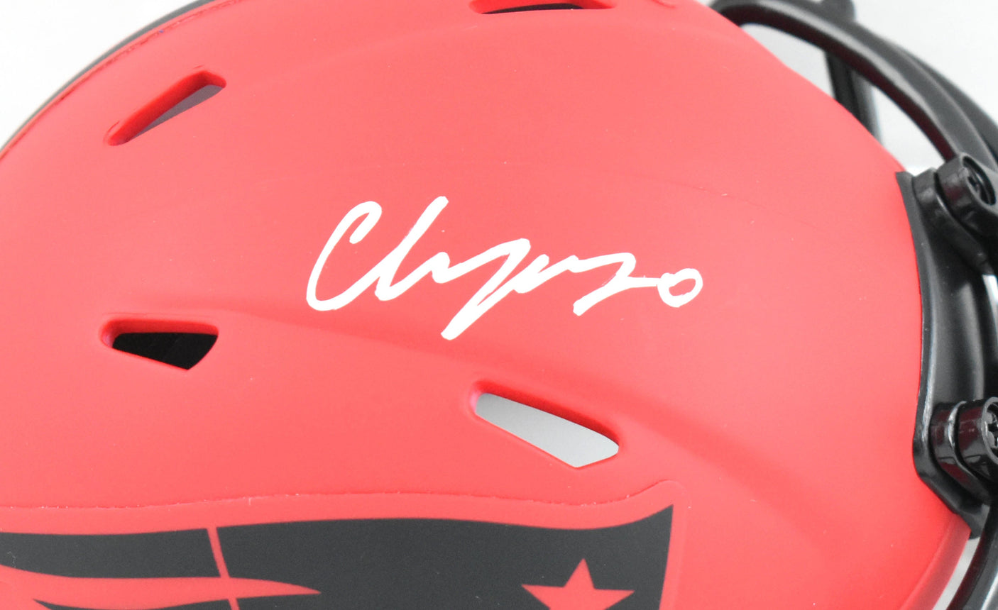 Christian Gonzalez Autographed Patriots Rave Speed Mini Helmet - Beckett W Holo