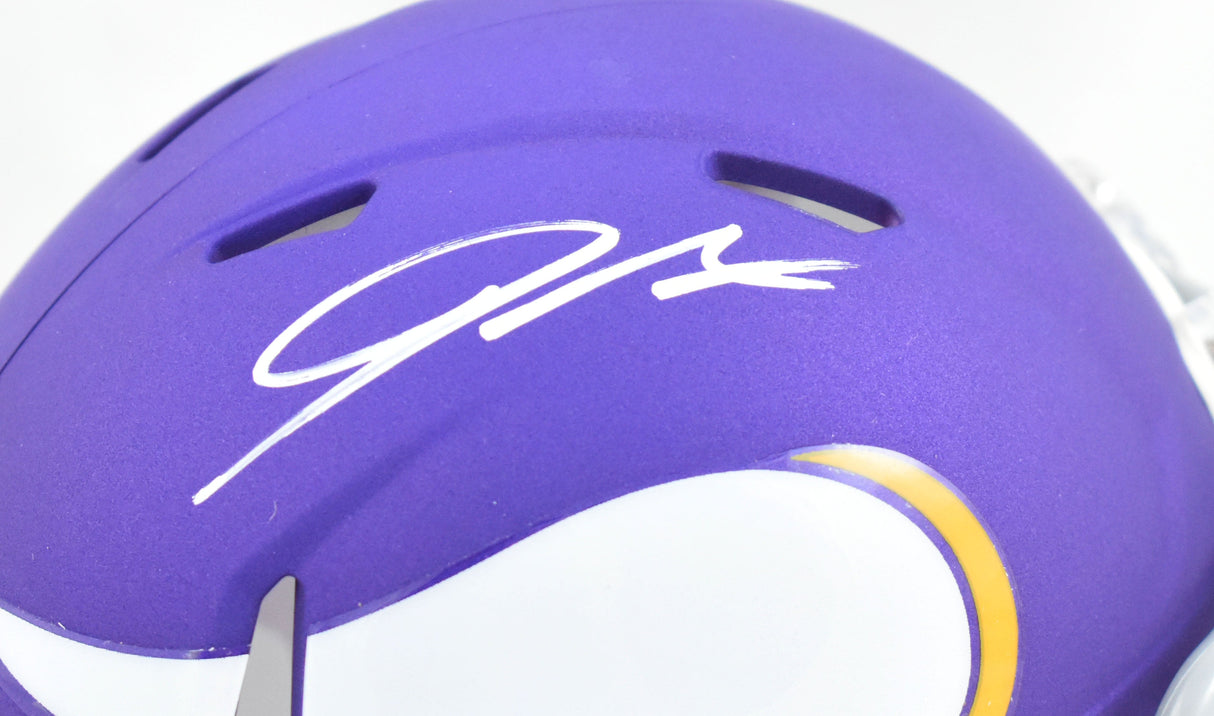 Jordan Addison Autographed Vikings Tribute Speed Mini Helmet- Beckett W Hologram