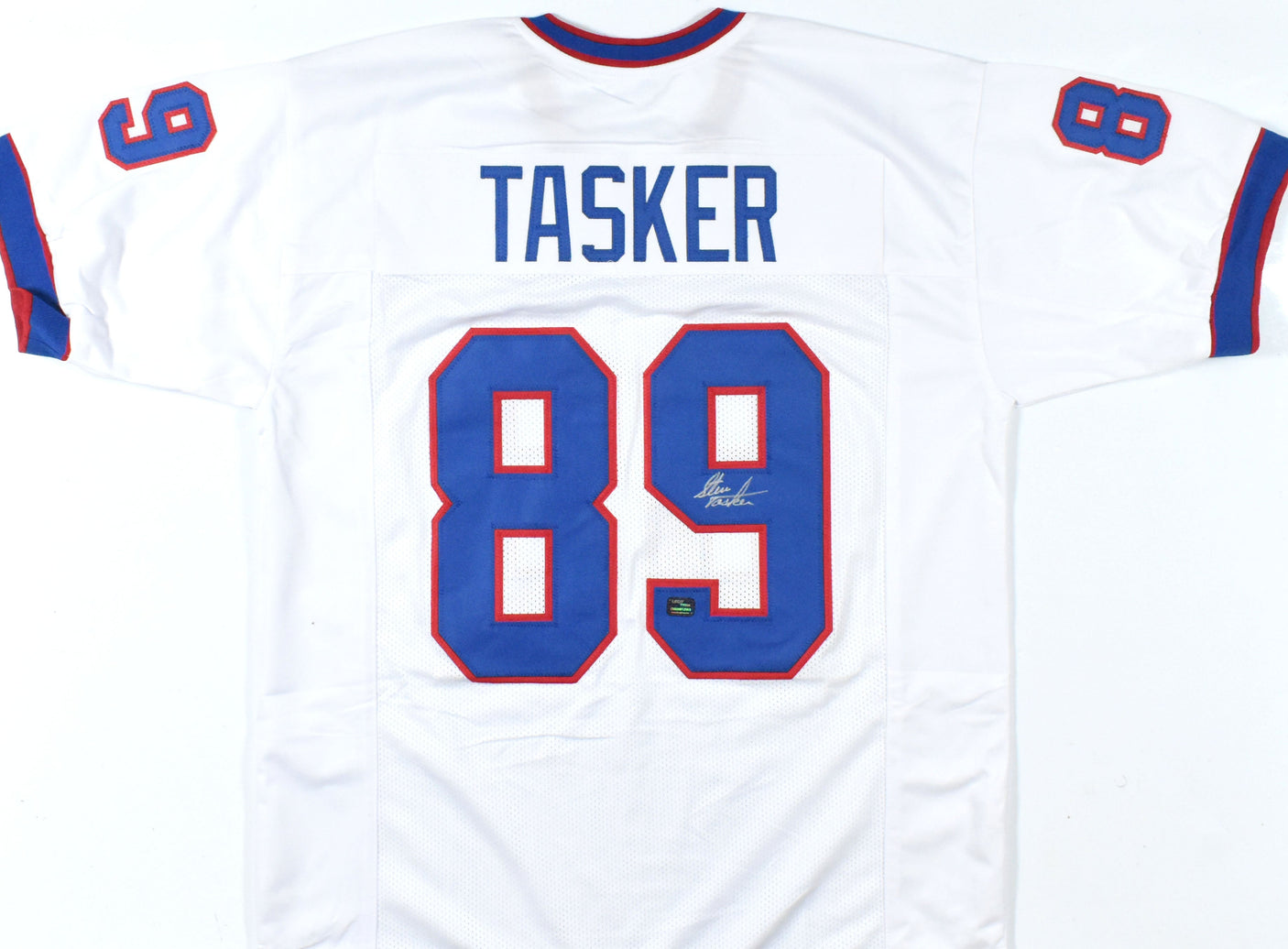 Steve Tasker Autographed White Pro Style Jersey - Prova *Silver