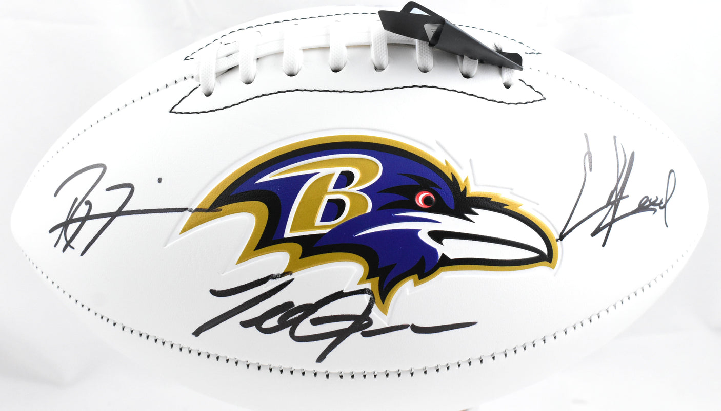 Suggs/Lewis/Reed Autographed Ravens Logo Football - Beckett W Hologram *Black