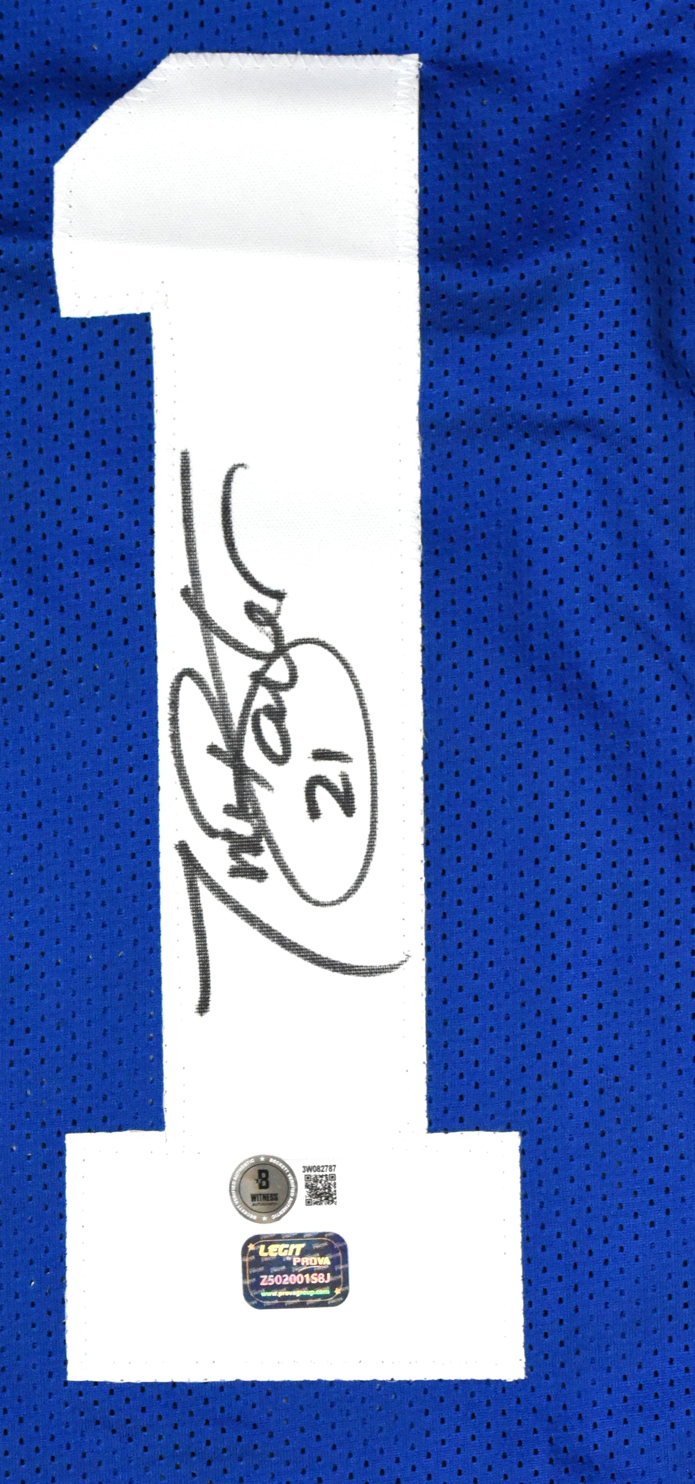 Tiki Barber Autographed Blue Pro Style Jersey - Beckett W Hologram *Black