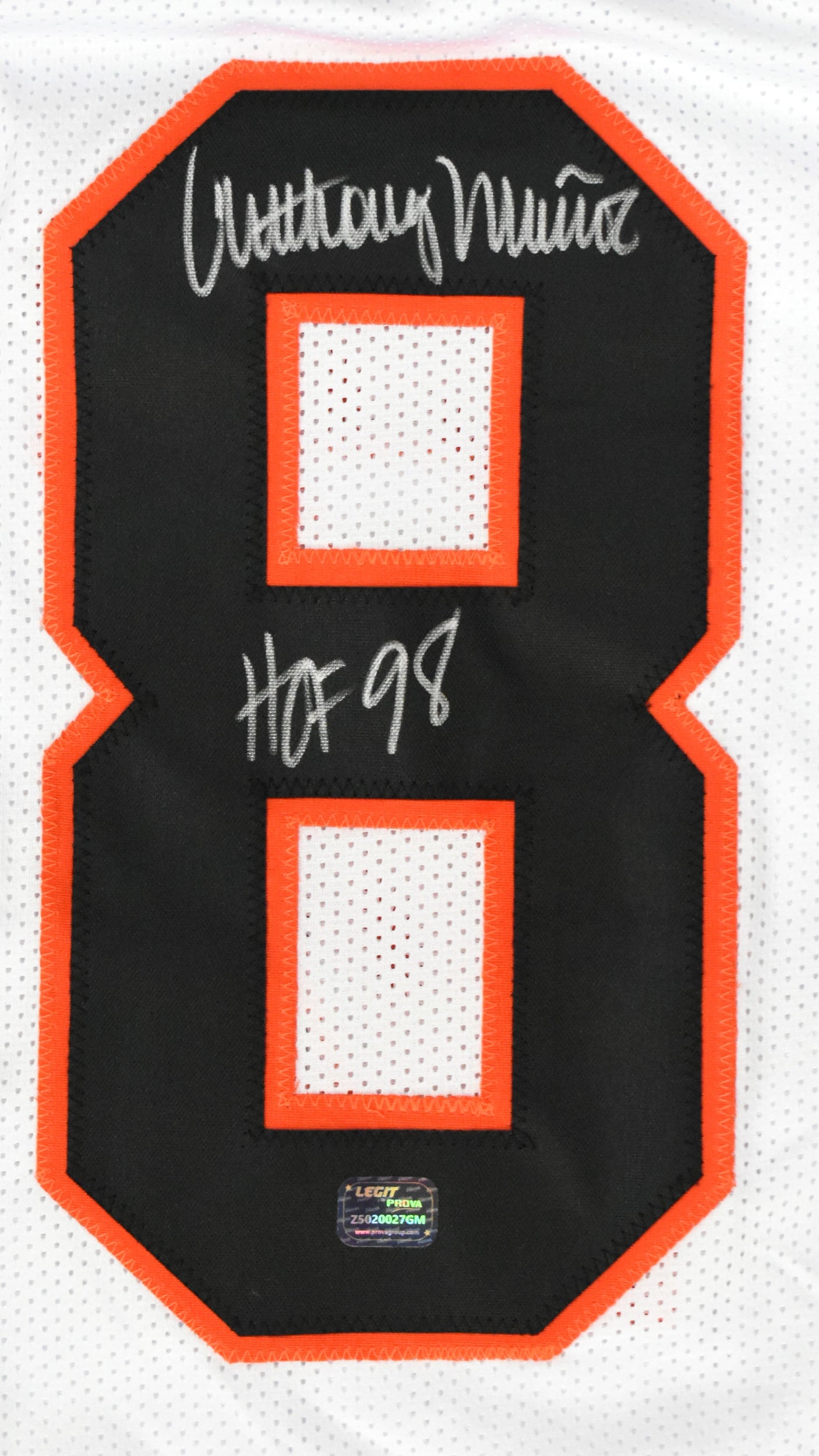 Anthony Munoz Autographed White Pro Style Jersey HOF - Prova *Silver
