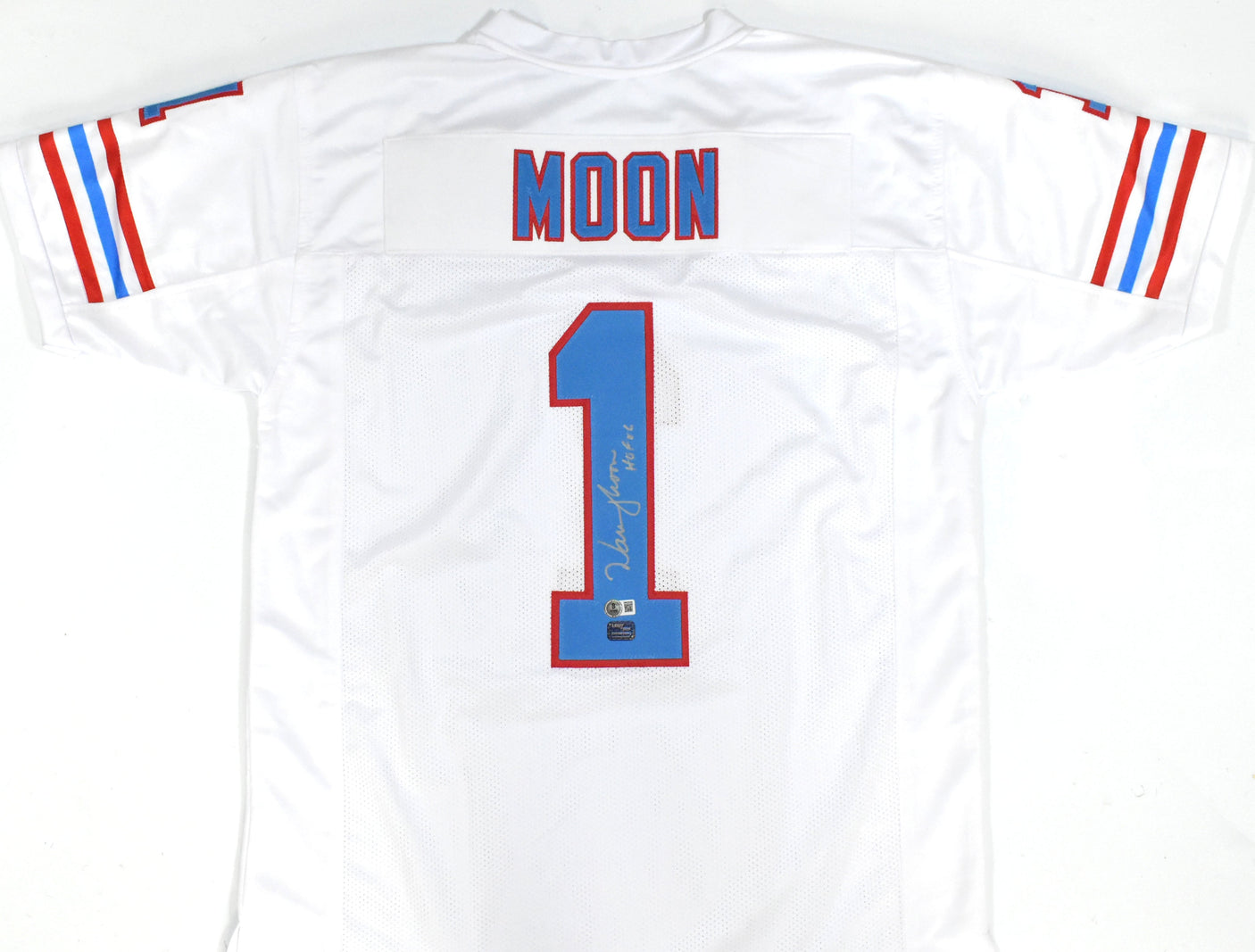 Warren Moon Autographed White Pro Style Jersey HOF - Beckett W Hologram *Silver