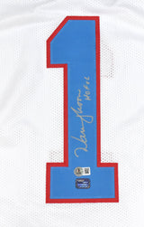 Warren Moon Autographed White Pro Style Jersey HOF - Beckett W Hologram *Silver