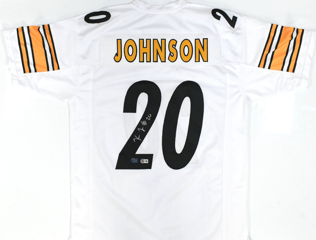 Kaleb Johnson Autographed White Pro Style Jersey - Beckett W Hologram *Silver