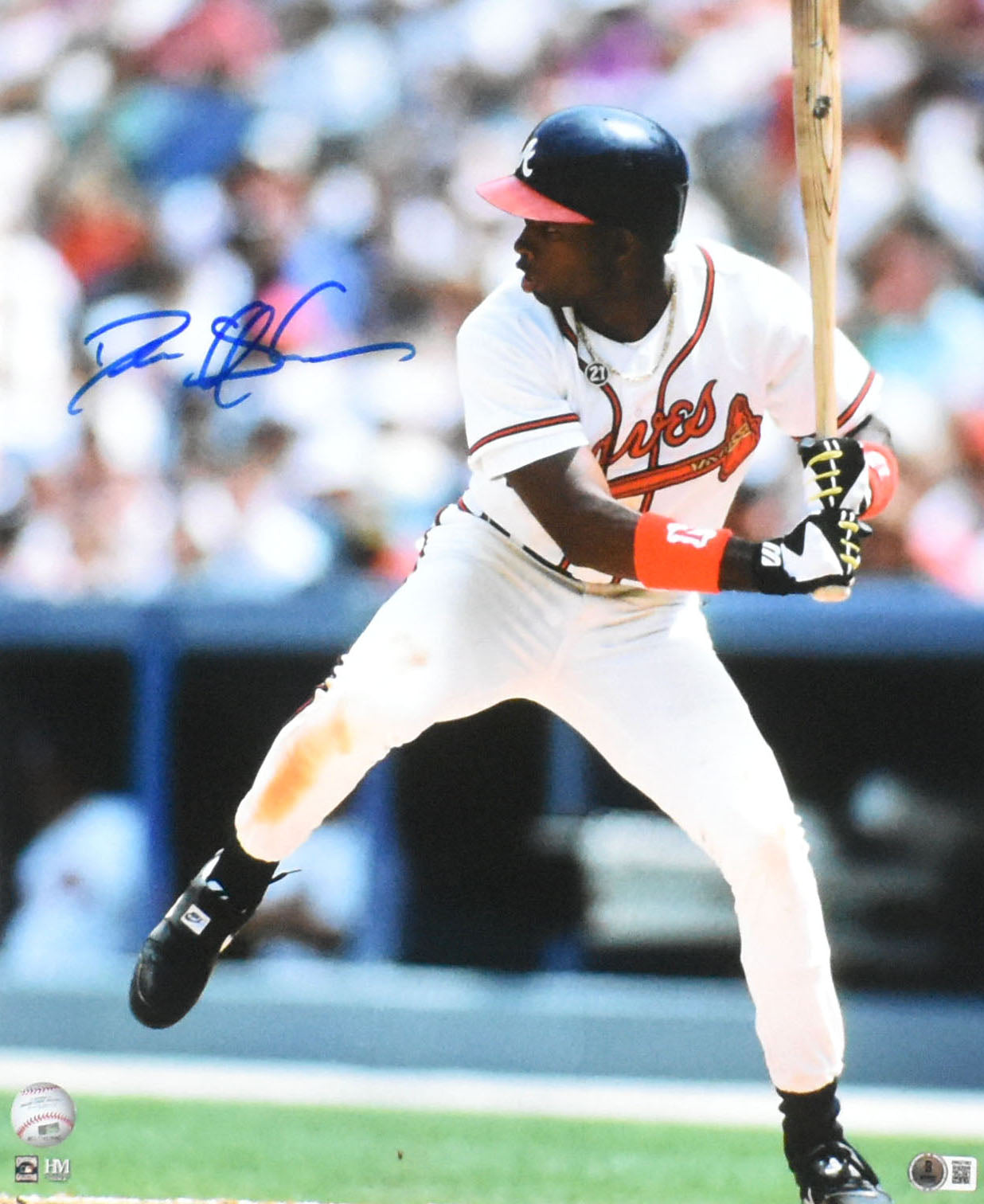 Deion Sanders Autographed Atlanta Braves 16x20 Batting Photo - Beckett W Holo